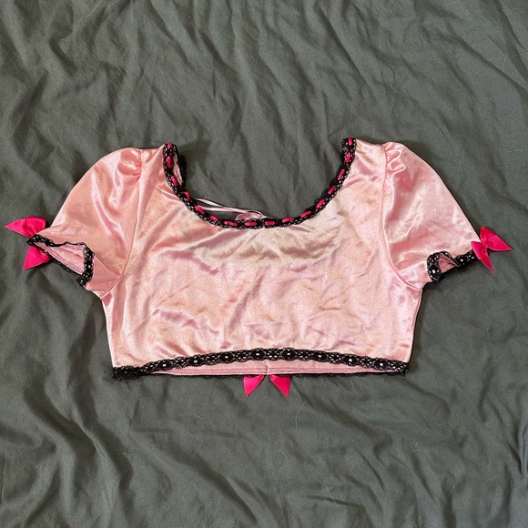 Sugar Thrillz Retro Pink Satin Lingerie Set Small NWT Discontinued Dolls Kill - Picture 7 of 9